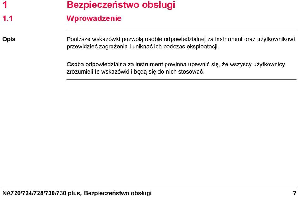 użytkownikowi przewidzieć zagrożenia i uniknąć ich podczas eksploatacji.