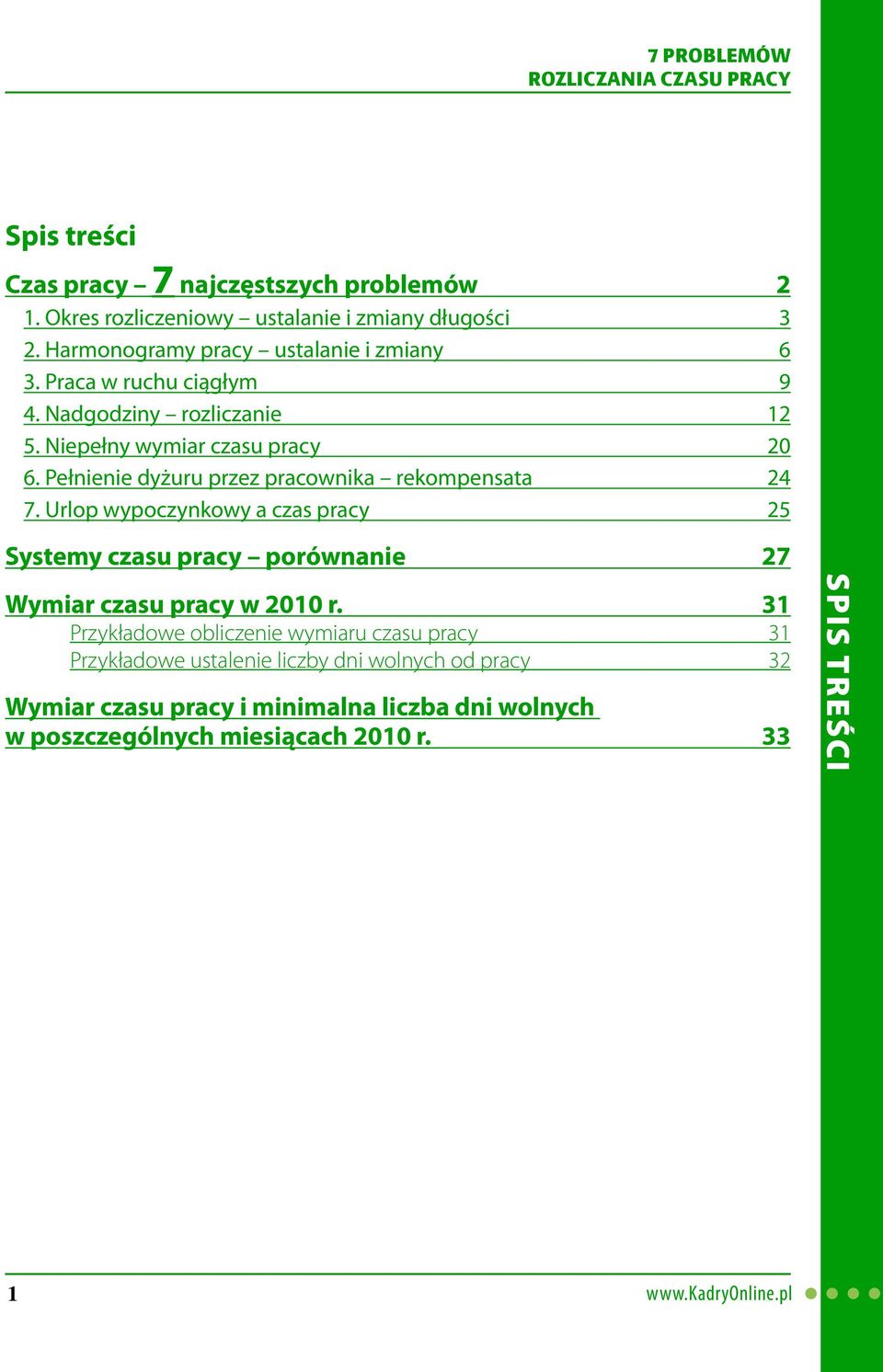 Urlop wypoczynkowy a czas pracy 25 Systemy czasu pracy porównanie 27 Wymiar czasu pracy w 2010 r.