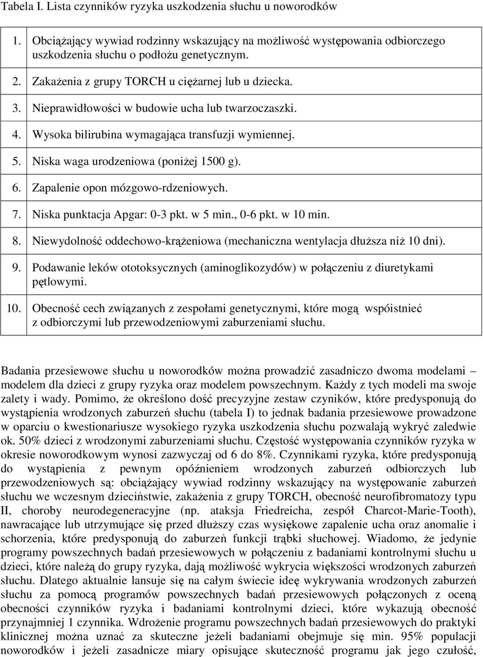 Niska waga urodzeniowa (poniŝej 1500 g). 6. Zapalenie opon mózgowo-rdzeniowych. 7. Niska punktacja Apgar: 0-3 pkt. w 5 min., 0-6 pkt. w 10 min. 8.