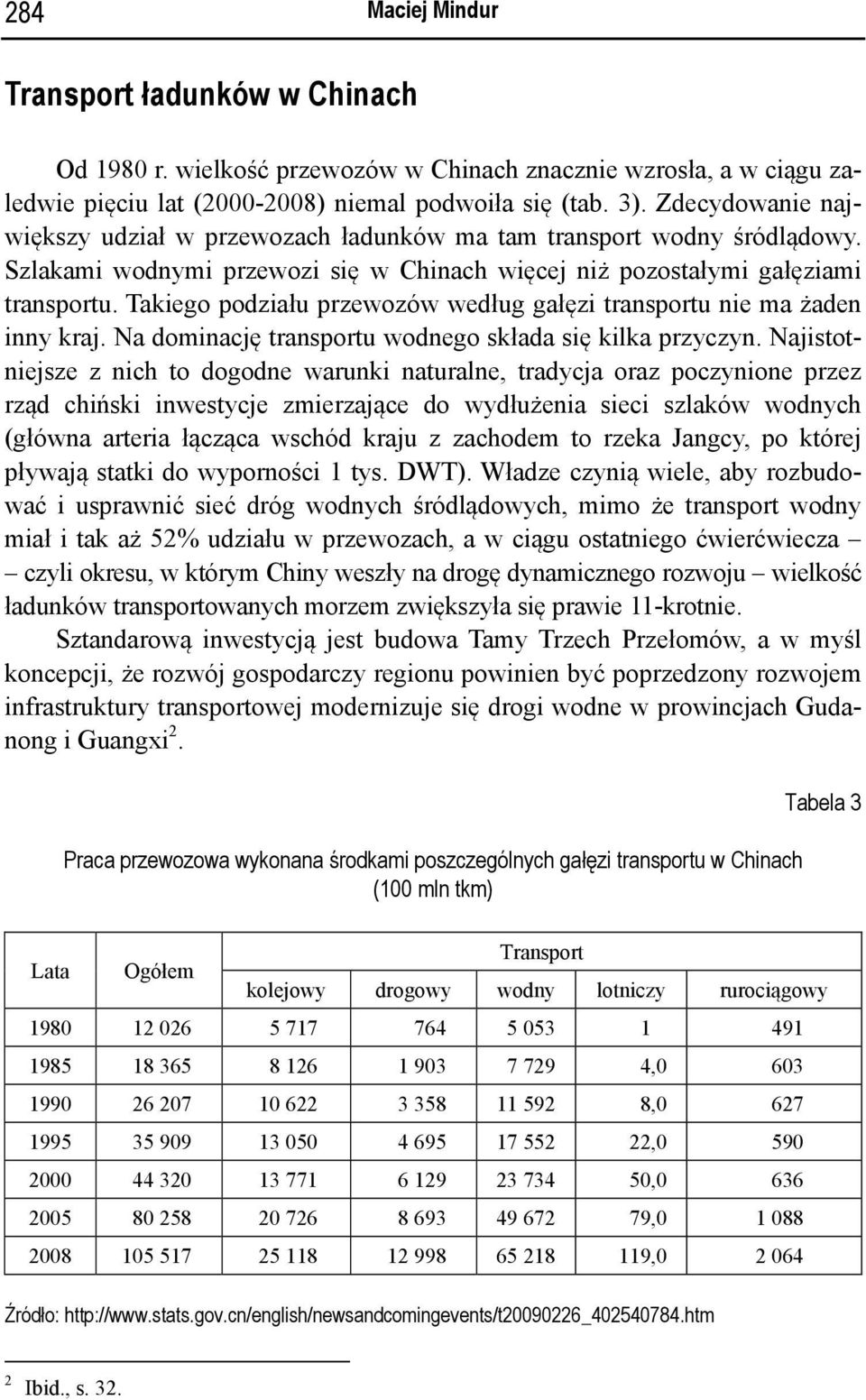 Takiego podziału przewozów według gałęzi transportu nie ma żaden inny kraj. Na dominację transportu wodnego składa się kilka przyczyn.