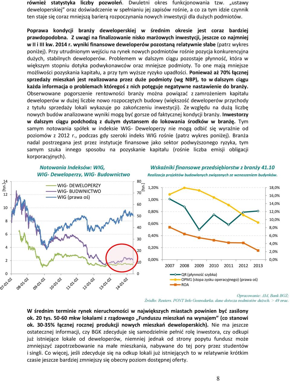 Poprawa kondycji branży deweloperskiej w średnim okresie jest coraz bardziej prawdopodobna. Z uwagi na finalizowanie nisko marżowych inwestycji, jeszcze co najmniej w II i III kw. 2014 r.