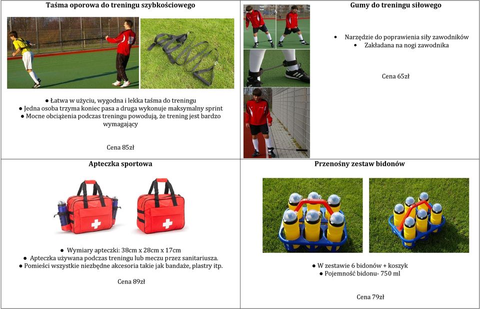 trening jest bardzo wymagający Cena 85zł Apteczka sportowa Przenośny zestaw bidonów Wymiary apteczki: 38cm x 28cm x 17cm Apteczka używana podczas treningu lub