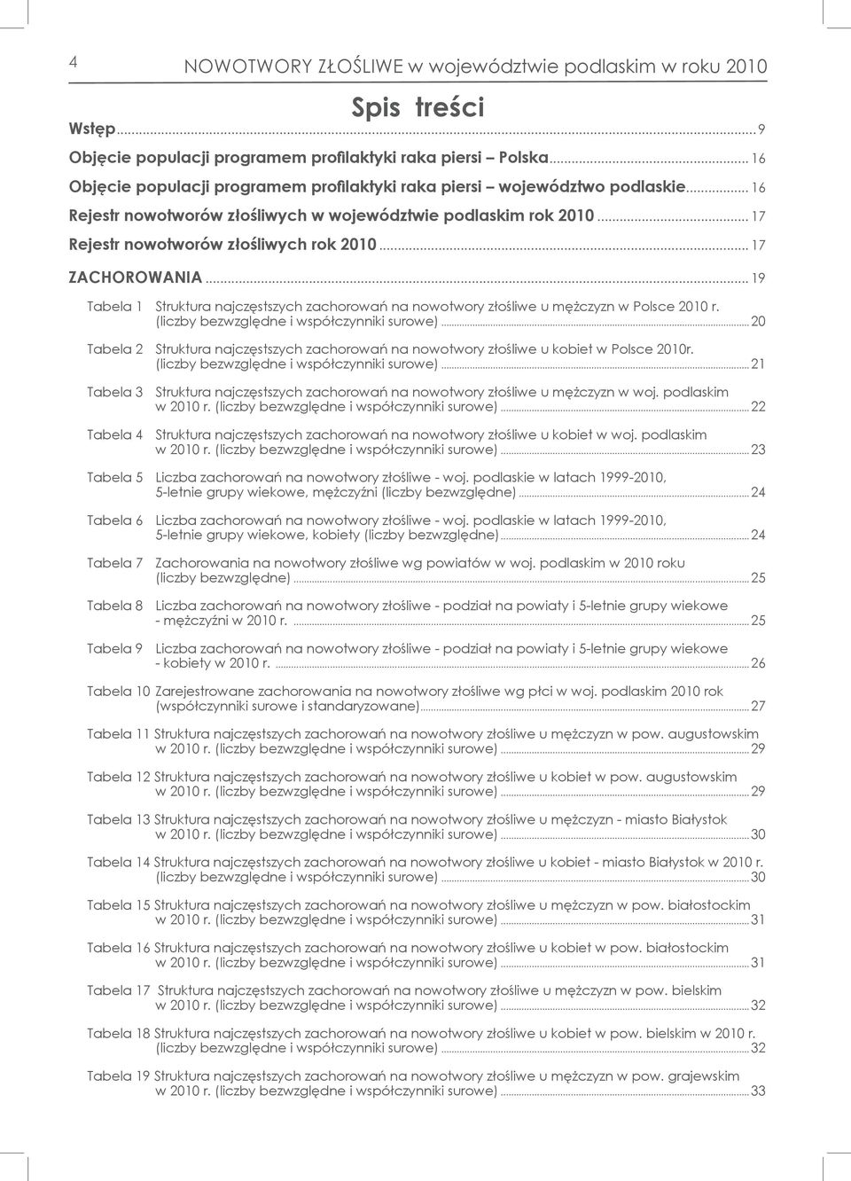 .. 17 ZACHOROWANIA... 19 Tabela 1 Struktura najczęstszych zachorowań na nowotwory złośliwe u mężczyzn w Polsce 2010 r.