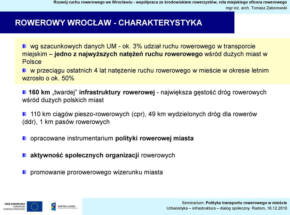 natężenie ruchu rowerowego w mieście w okresie letnim wzrosło o ok.