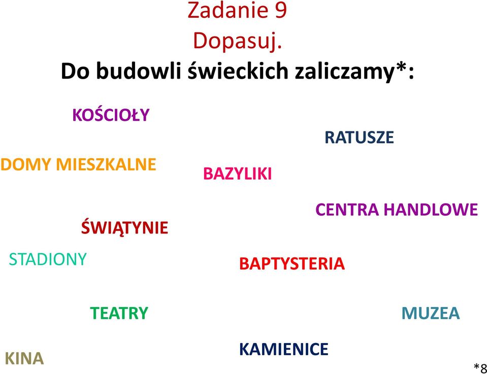 DOMY MIESZKALNE BAZYLIKI RATUSZE STADIONY