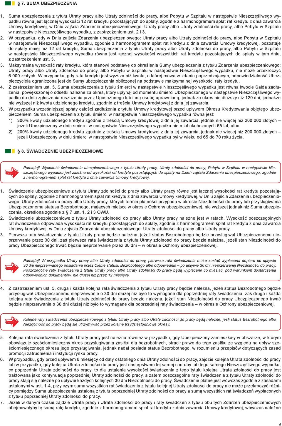 spłaty, zgodnie z harmonogramem spłat rat kredytu z dnia zawarcia Umowy kredytowej, w Dniu zajścia Zdarzenia ubezpieczeniowego: Utraty pracy albo Utraty zdolności do pracy, albo Pobytu w Szpitalu w