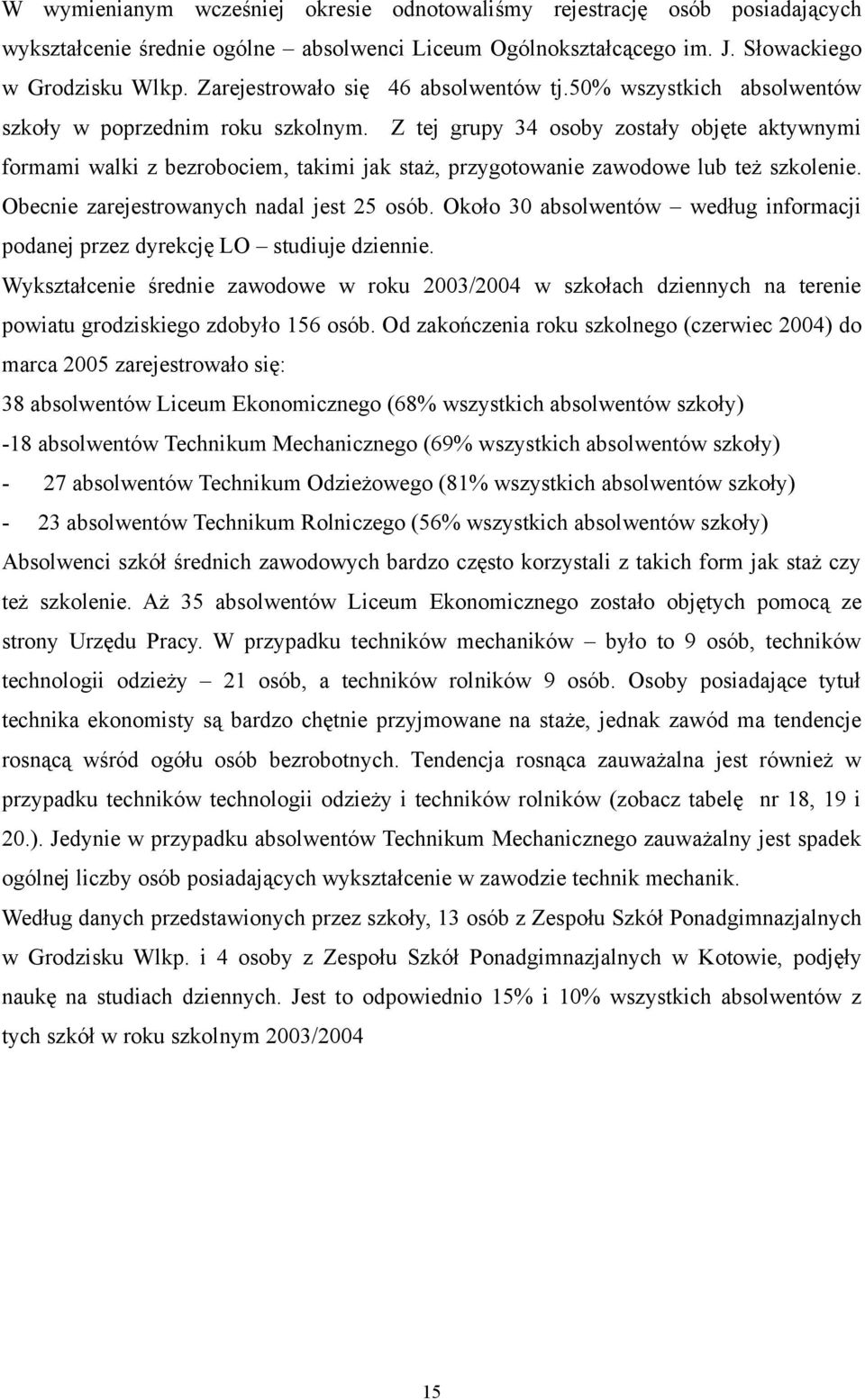 Z tej grupy 34 osoby zostały objęte aktywnymi formami walki z bezrobociem, takimi jak staż, przygotowanie zawodowe lub też szkolenie. Obecnie zarejestrowanych nadal jest 25 osób.