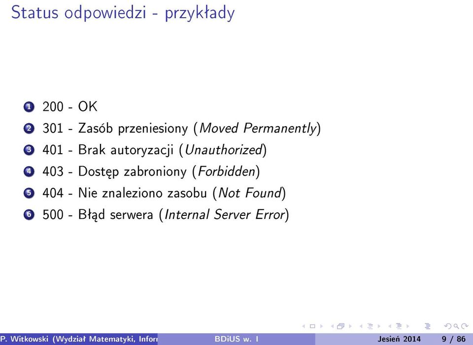 (Forbidden) 5 404 - Nie znaleziono zasobu (Not Found) 6 500 - Bª d serwera (Internal