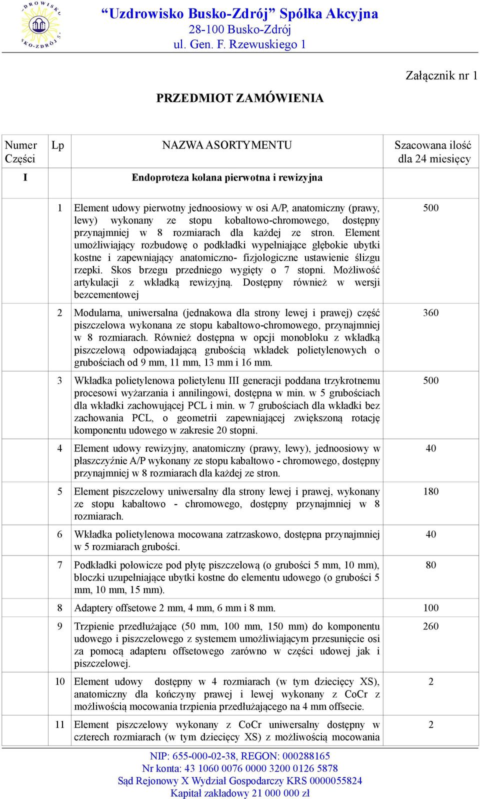 Element umożliwiający rozbudowę o podkładki wypełniające głębokie ubytki kostne i zapewniający anatomiczno- fizjologiczne ustawienie ślizgu rzepki. Skos brzegu przedniego wygięty o 7 stopni.