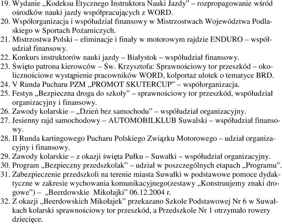 22. Konkurs instruktorów nauki jazdy Białystok współudział finansowy. 23. wito patrona kierowców w.