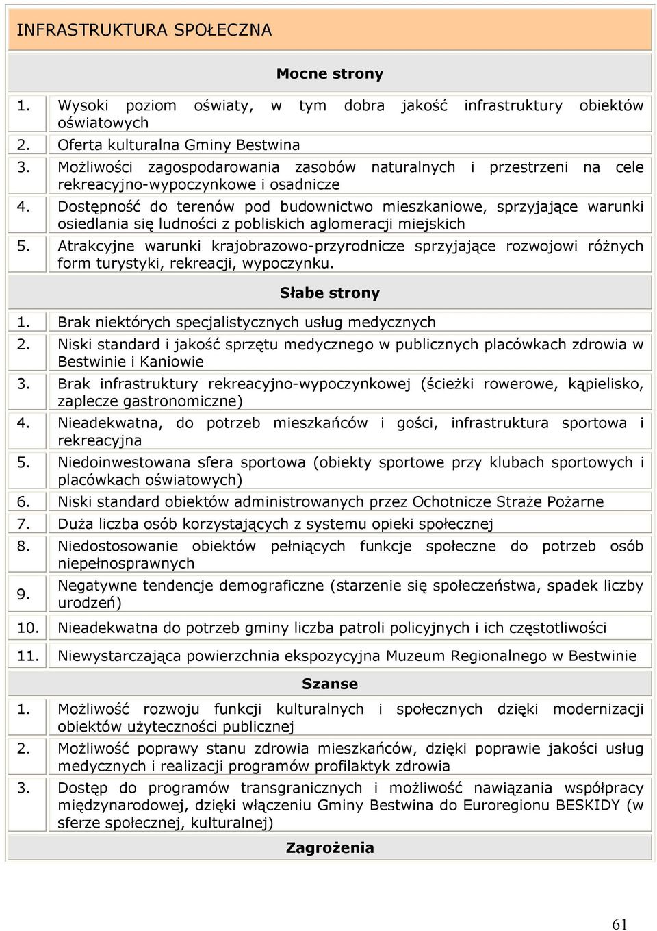 Dostępność do terenów pod budownictwo mieszkaniowe, sprzyjające warunki osiedlania się ludności z pobliskich aglomeracji miejskich 5.