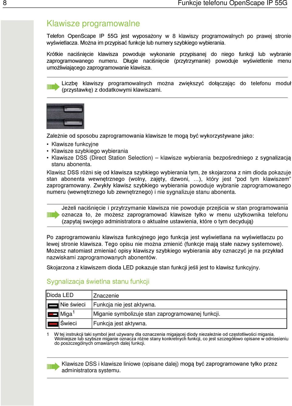 Długie naciśnięcie (przytrzymanie) powoduje wyświetlenie menu umożliwiającego zaprogramowanie klawisza.