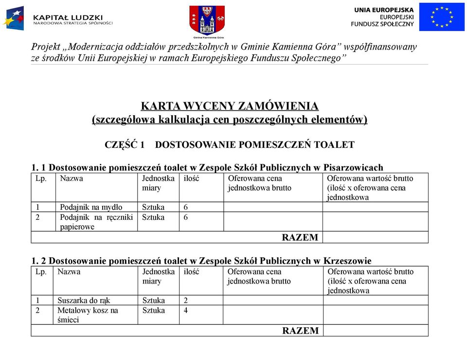 1 Dostosowanie pomieszczeń toalet w Zespole Szkół Publicznych w Pisarzowicach 1 Podajnik na mydło