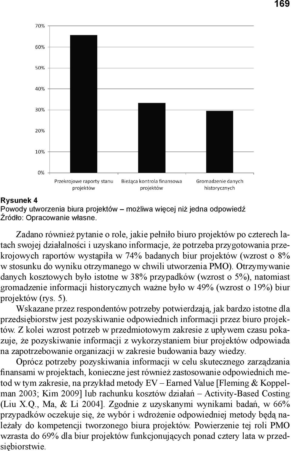 biur projektów (wzrost o 8% w stosunku do wyniku otrzymanego w chwili utworzenia PMO).