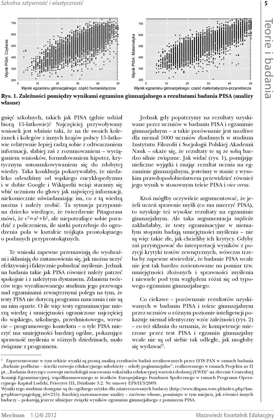 Zależności pomiędzy wynikami egzaminu gimnazjalnego a rezultatami badania PISA (analizy własne) Wynik PISA: Matematyka 700 600 500 400 300 5Teorie i badania gnięć szkolnych, takich jak PISA (gdzie