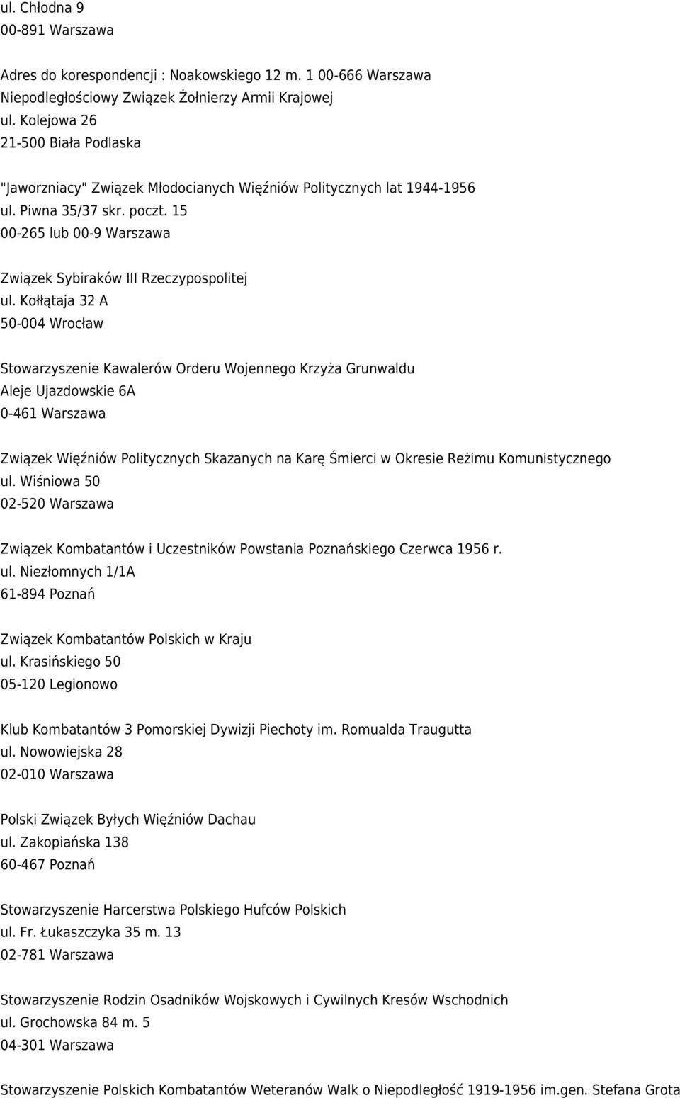 15 00-265 lub 00-9 Warszawa Związek Sybiraków III Rzeczypospolitej ul.