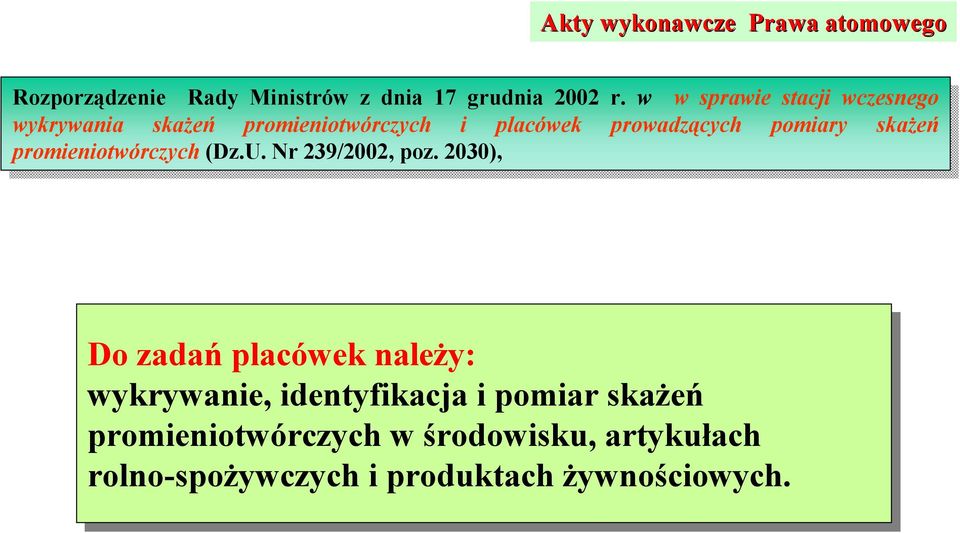 prowadzących prowadzących pomiary pomiary skażeń skażeń promieniotwórczych promieniotwórczych (Dz.U. (Dz.U. Nr Nr 239/2002, 239/2002, poz.