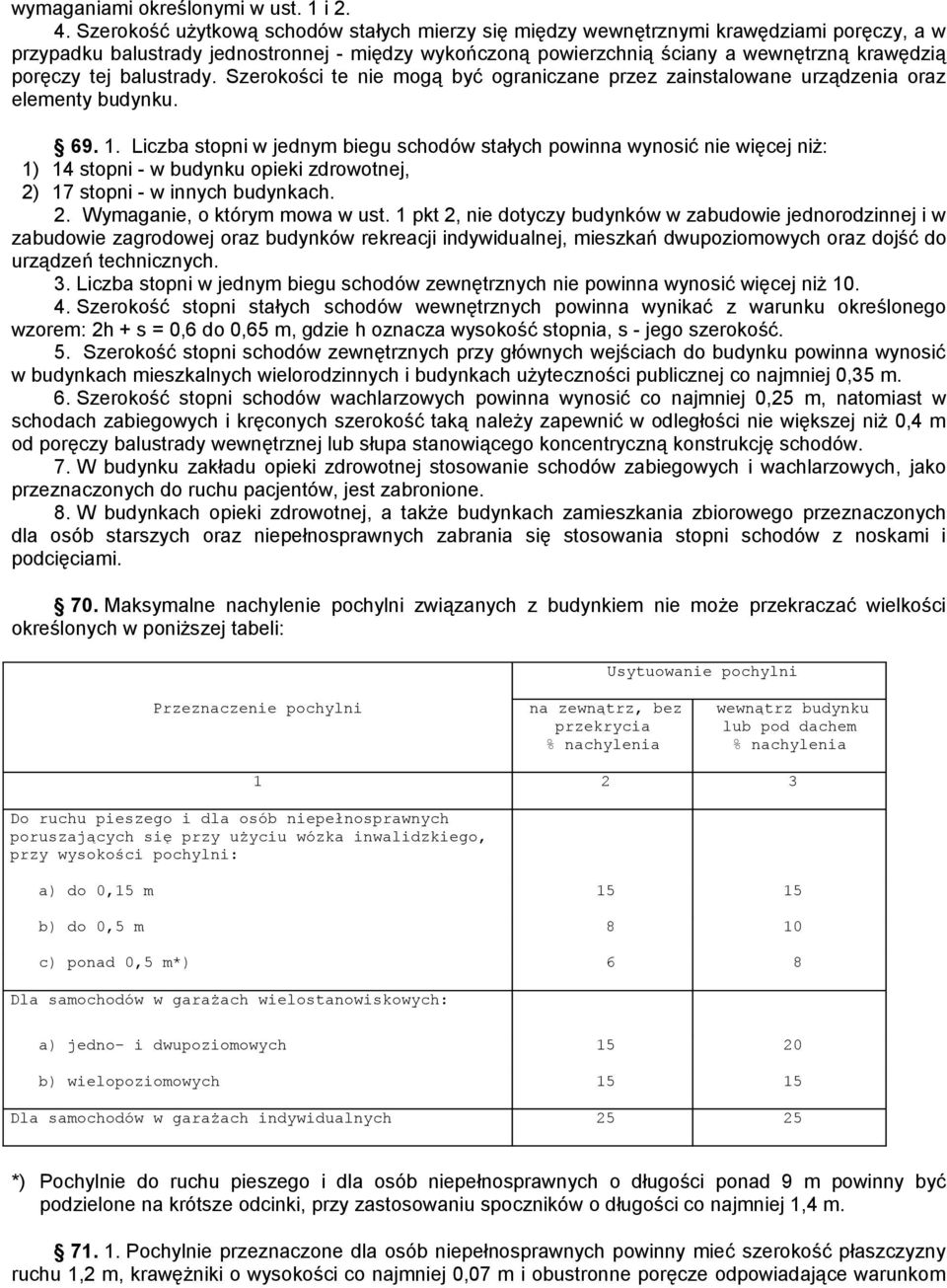 tej balustrady. Szerokości te nie mogą być ograniczane przez zainstalowane urządzenia oraz elementy budynku. 69. 1.