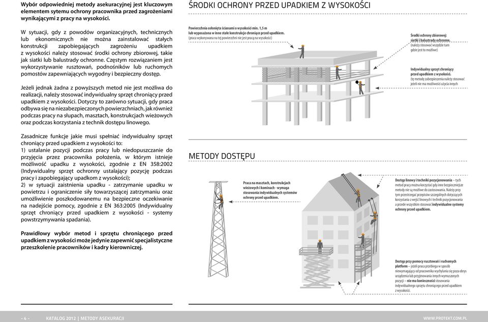 zbiorowej, takie jak siatki lub balustrady ochronne. Częstym rozwiązaniem jest wykorzystywanie rusztowań, podnośników lub ruchomych pomostów zapewniających wygodny i bezpieczny dostęp.