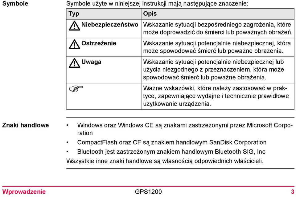 Uwaga Wskazanie sytuacji potencjalnie niebezpiecznej lub użycia niezgodnego z przeznaczeniem, która może spowodować śmierć lub poważne obrażenia.