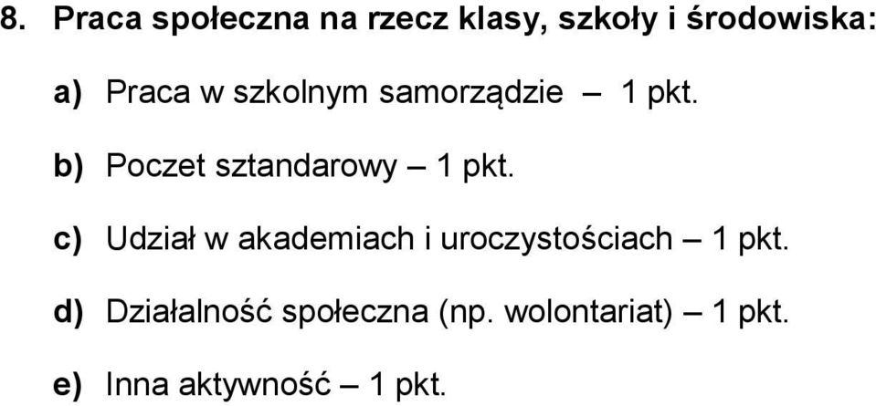 b) Poczet sztandarowy 1 pkt.