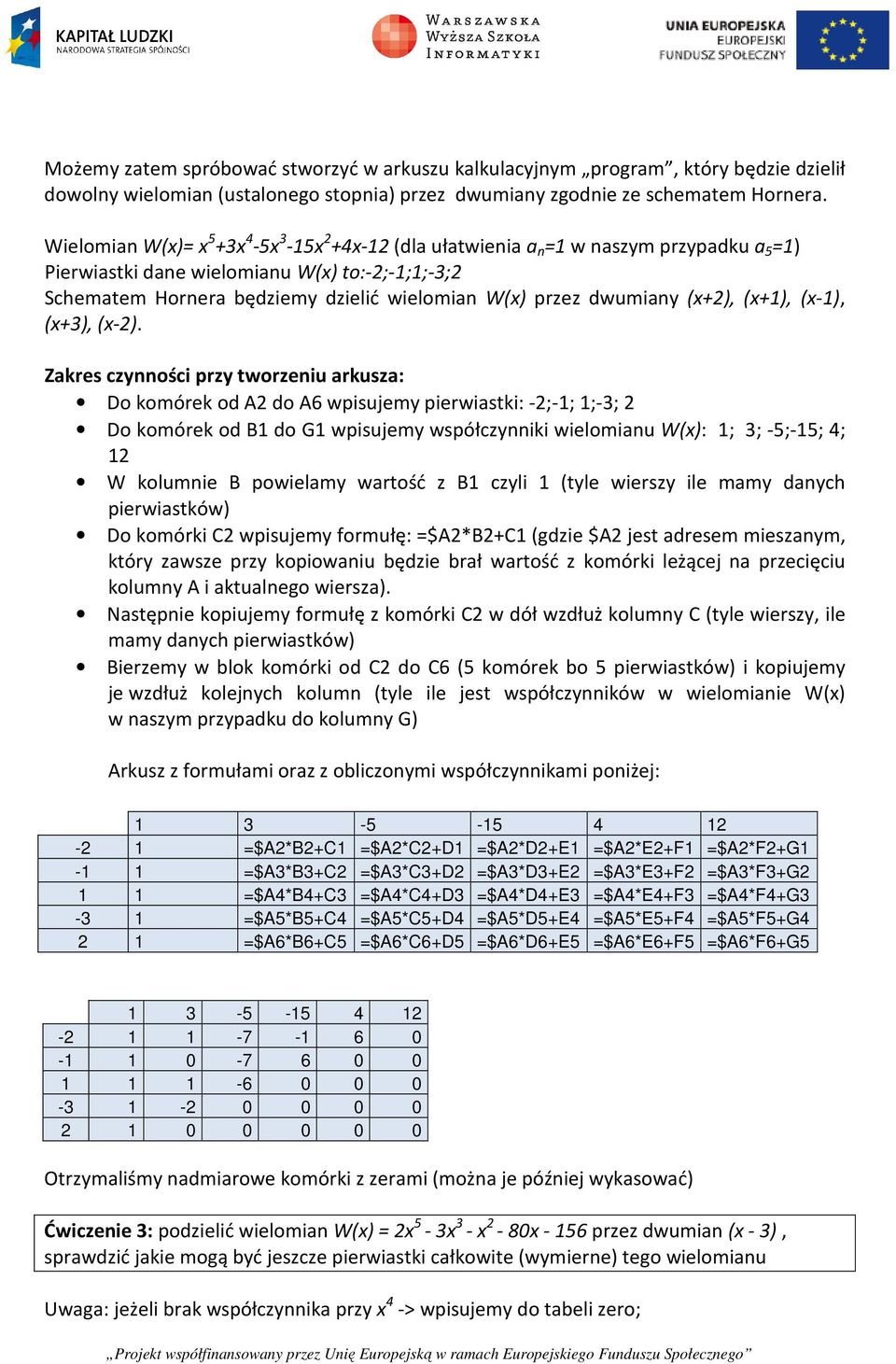 dwumiany (x+2), (x+1), (x-1), (x+3), (x-2).