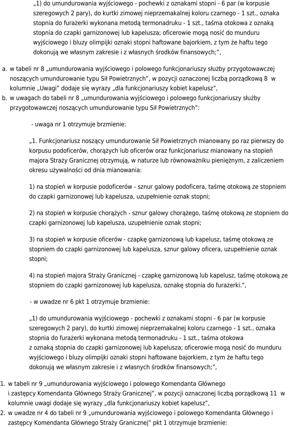 , taśma otokowa z oznaką stopnia do czapki garnizonowej lub kapelusza; oficerowie mogą nosić do munduru wyjściowego i bluzy olimpijki oznaki stopni haftowane bajorkiem, z tym że haftu tego dokonują