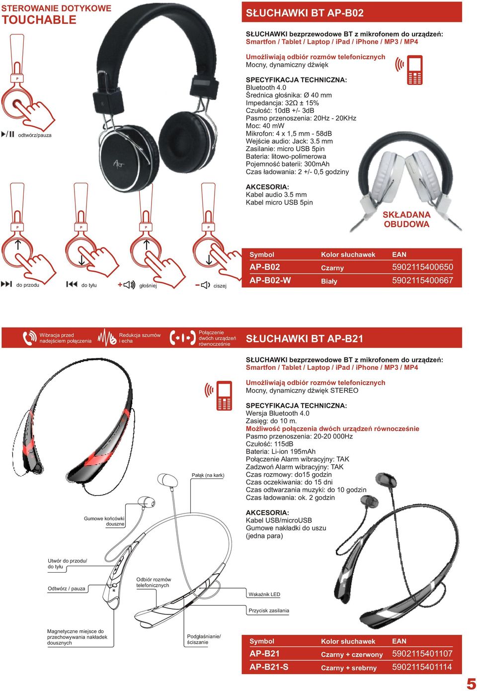 0 Średnica głośnika: Ø 40 mm Impedancja: 32Ω ± 15% Czułość: 10dB +/- 3dB Pasmo przenoszenia: 20Hz - 20KHz Moc: 40 mw Mikrofon: 4 x 1,5 mm - 58dB Wejście audio: Jack: 3.