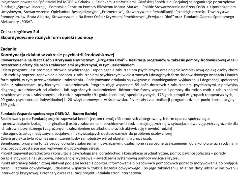 Upośledzeniem Umysłowym, Stowarzyszenie Opiekuńczo-Resocjalizacyjne Prometeusz, Stowarzyszenie Rehabilitacji i Przedsiębiorczości, Towarzystwo Pomocy im. św.