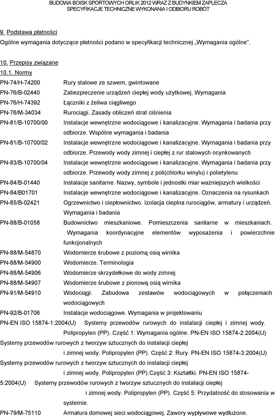 Wymagania PN-76/H-74392 Łączniki z żeliwa ciągliwego PN-76/M-34034 Rurociągi. Zasady obliczeń strat ciśnienia PN-81/B-10700/00 Instalacje wewnętrzne wodociągowe i kanalizacyjne.