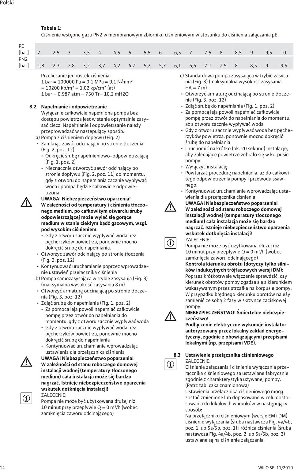 2 Nape nianie i odpowietrzanie Wy cznie ca kowicie nape niona pompa bez dost pu powietrza jest w stanie optymalnie zasysa ciecz.