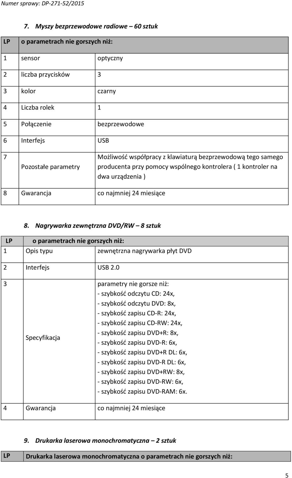 Nagrywarka zewnętrzna DVD/RW 8 sztuk o parametrach nie gorszych niż: 1 Opis typu zewnętrzna nagrywarka płyt DVD 2 Interfejs USB 2.