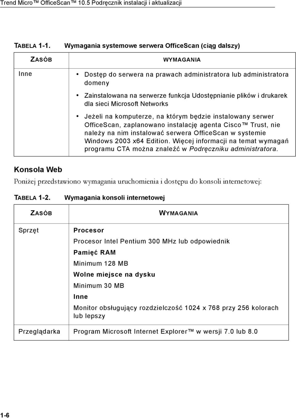 i drukarek dla sieci Microsoft Networks Jeżeli na komputerze, na którym będzie instalowany serwer OfficeScan, zaplanowano instalację agenta Cisco Trust, nie należy na nim instalować serwera