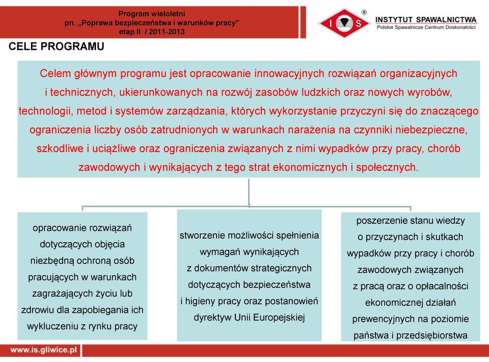 uciążliwe oraz ograniczenia związanych z nimi wypadków przy pracy, chorób zawodowych i wynikających z tego strat ekonomicznych i społecznych.