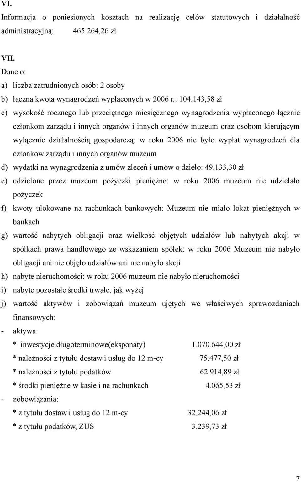 143,58 zł c) wysokość rocznego lub przeciętnego miesięcznego wynagrodzenia wypłaconego łącznie członkom zarządu i innych organów i innych organów muzeum oraz osobom kierującym wyłącznie działalnością