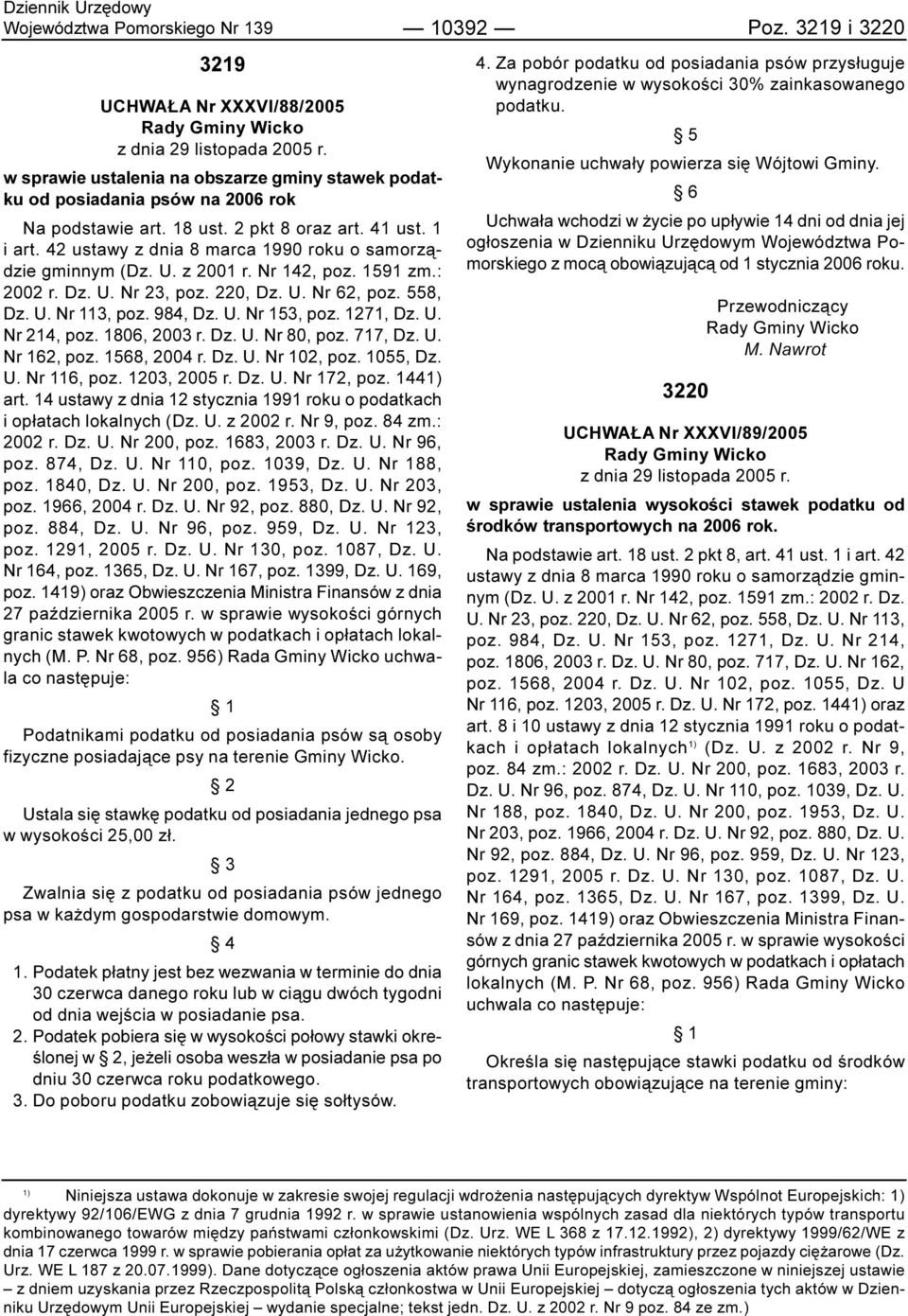 42 ustawy z dnia 8 marca 1990 roku o samorz¹dzie gminnym (Dz. U. z 2001 r. Nr 142, poz. 1591 zm.: 2002 r. Dz. U. Nr 23, poz. 220, Dz. U. Nr 62, poz. 558, Dz. U. Nr 113, poz. 984, Dz. U. Nr 153, poz.