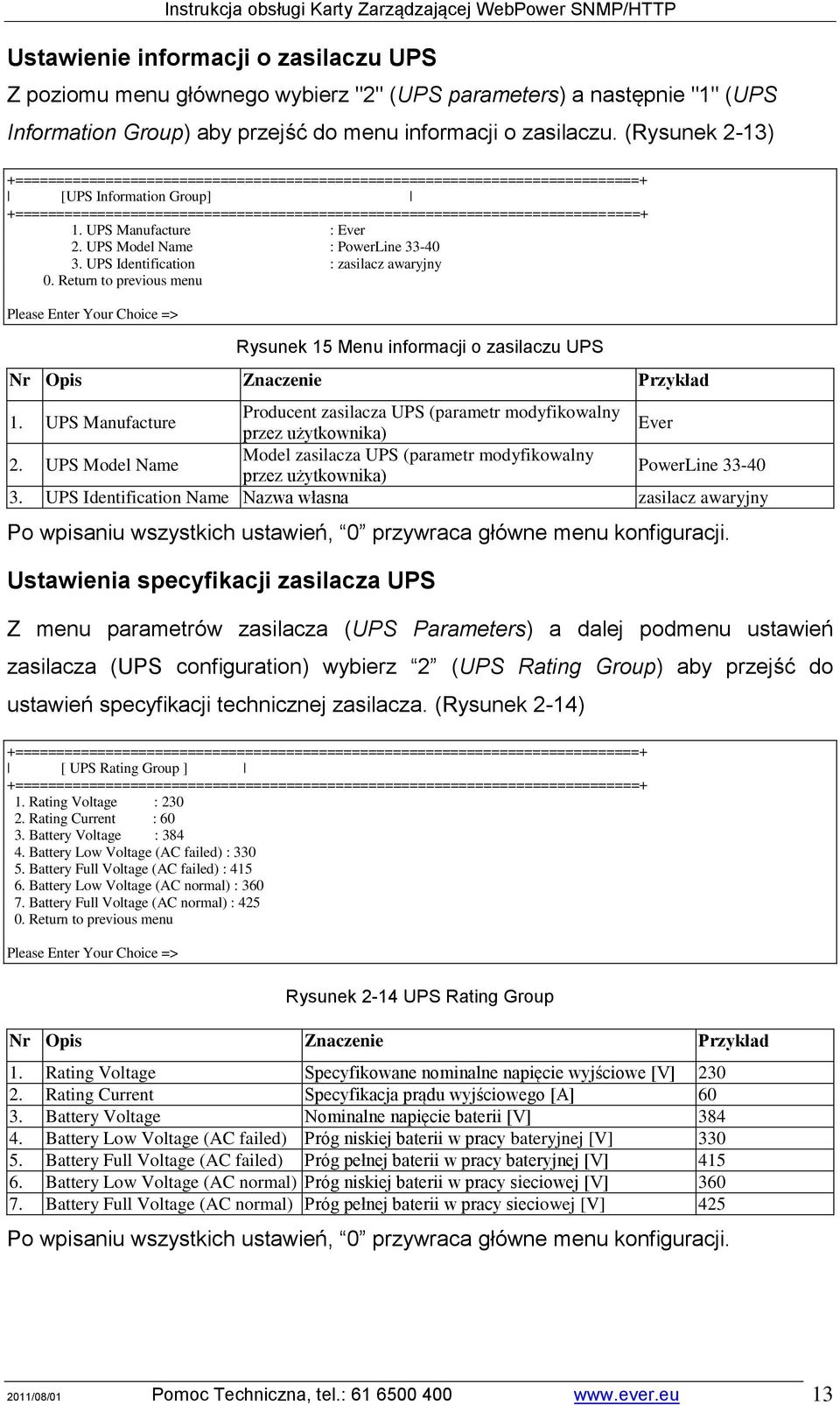 UPS Manufacture : Ever 2. UPS Model Name : PowerLine 33-40 3. UPS Identification : zasilacz awaryjny 0.