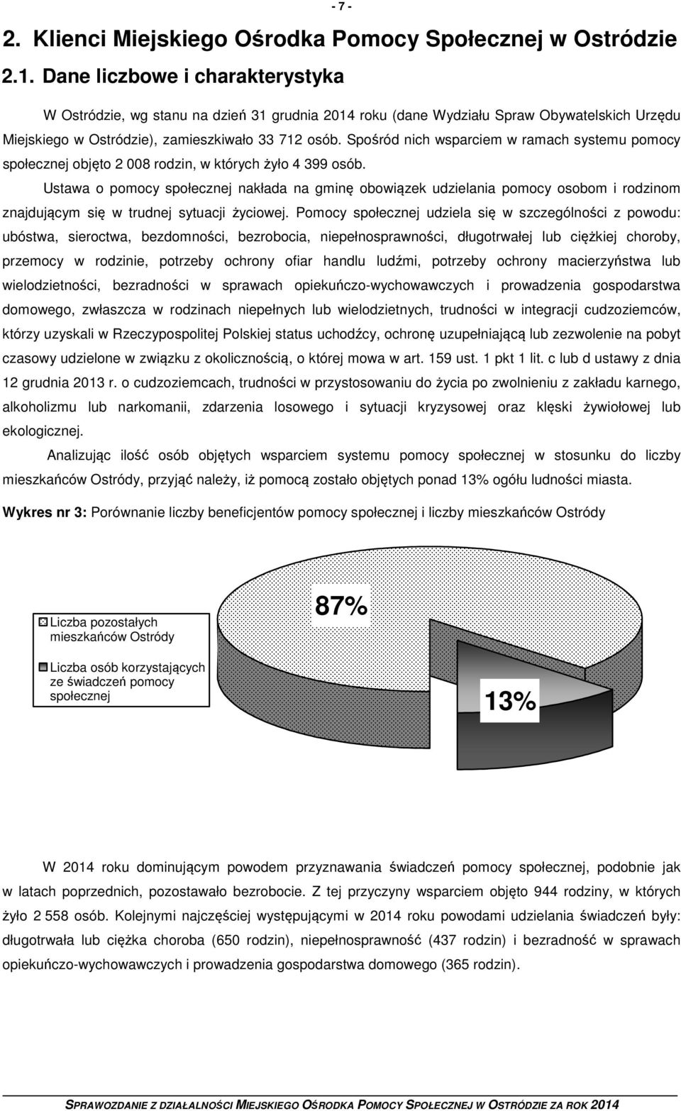 Spośród nich wsparciem w ramach systemu pomocy społecznej objęto 2 008 rodzin, w których żyło 4 399 osób.