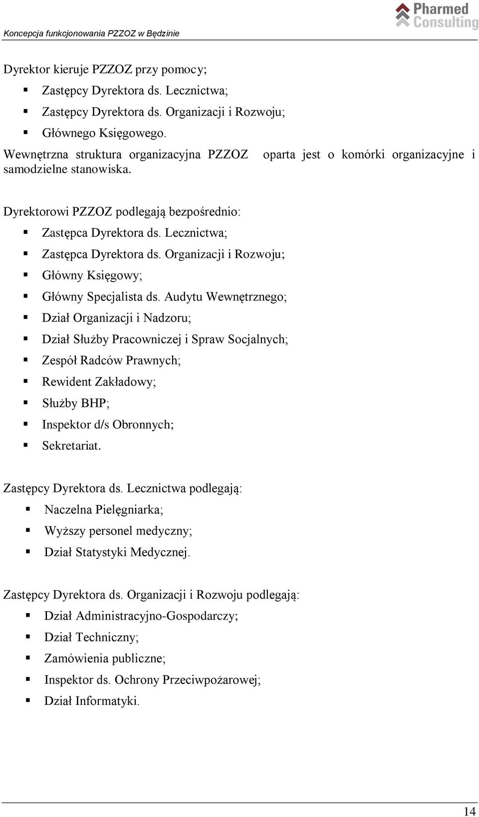 Lecznictwa; Zastępca Dyrektora ds. Organizacji i Rozwoju; Główny Księgowy; Główny Specjalista ds.