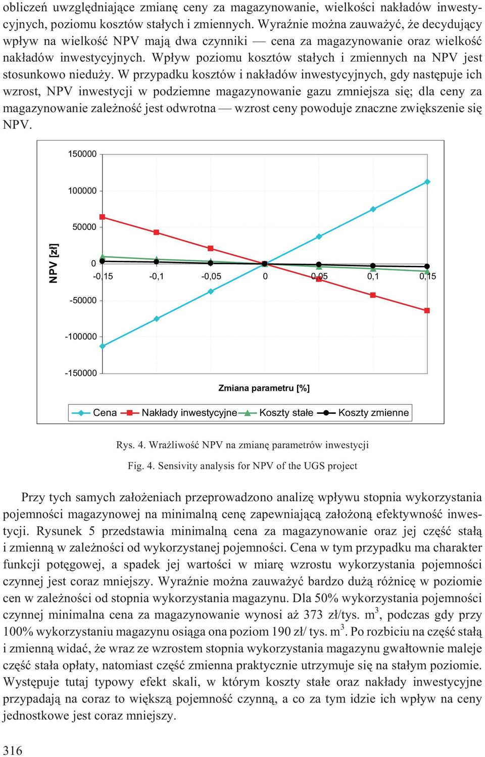 Wp³yw poziomu kosztów sta³ych i zmiennych na NPV jest stosunkowo niedu y.