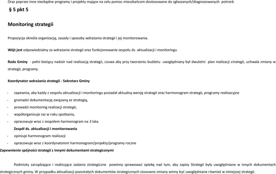 aktualizacji i monitoringu Rada Gminy - pełni bieżący nadzór nad realizacją strategii, czuwa aby przy tworzeniu budżetu uwzględniany był dwuletni plan realizacji strategii, uchwala zmiany w