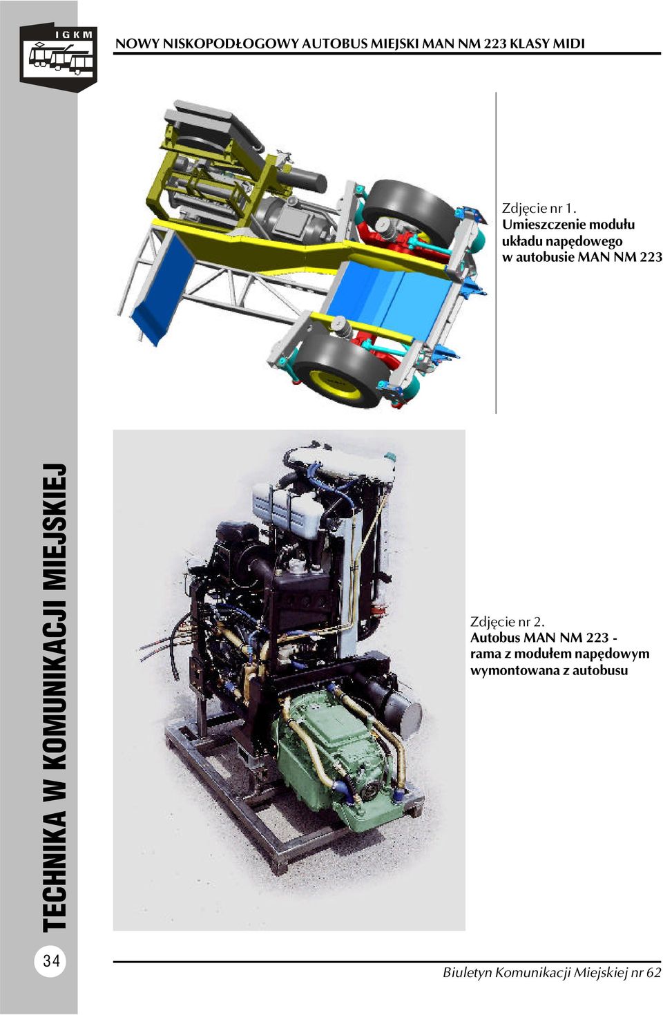 Umieszczenie modułu układu napędowego w autobusie MAN NM 223