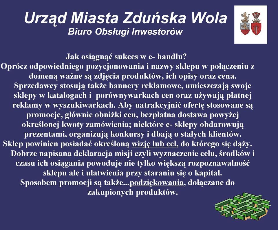 Aby uatrakcyjnić ofertę stosowane są promocje, głównie obniżki cen, bezpłatna dostawa powyżej określonej kwoty zamówienia; niektóre e- sklepy obdarowują prezentami, organizują konkursy i dbają o