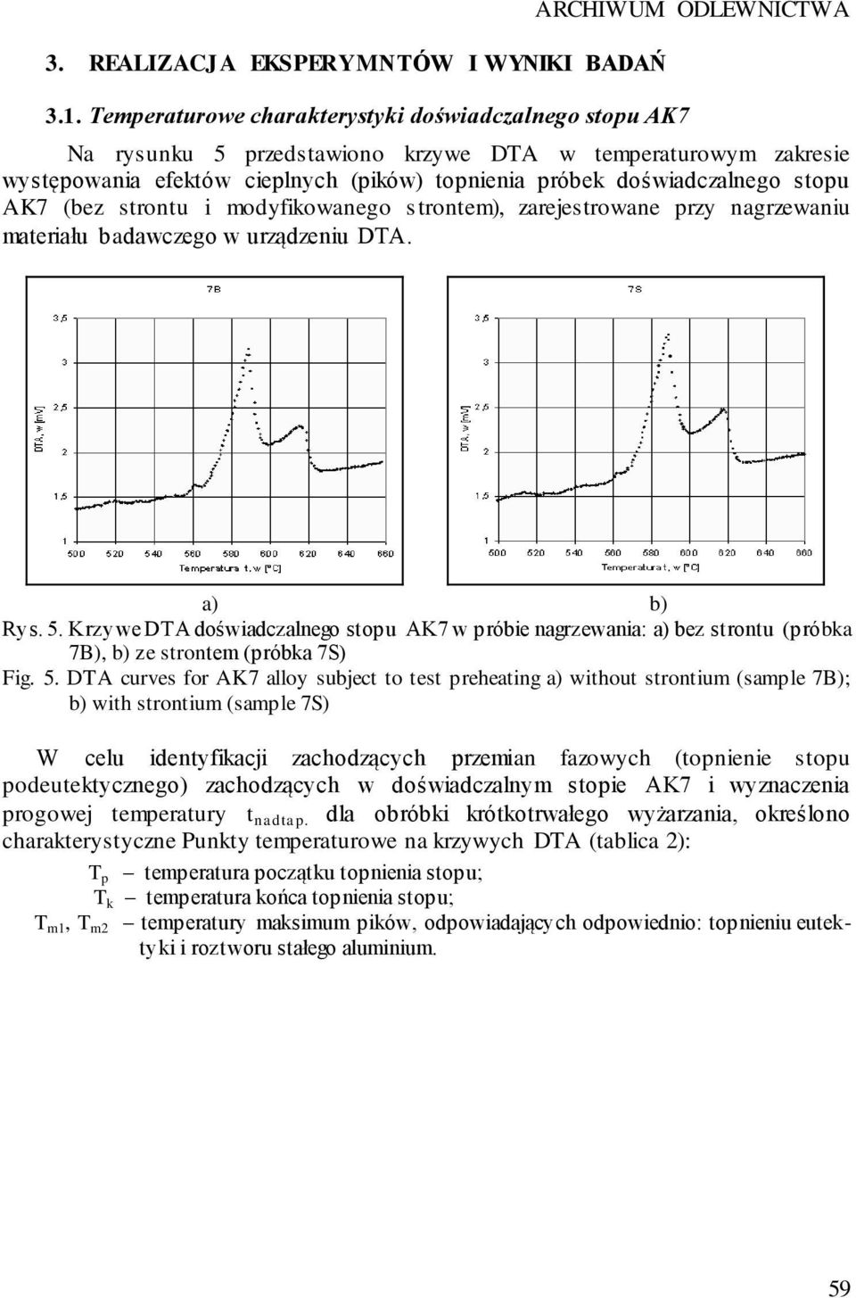 doświadczalnego stopu AK7 (bez strontu i modyfikowanego strontem), zarejestrowane przy nagrzewaniu materiału badawczego w urządzeniu DTA. a) b) Rys. 5.