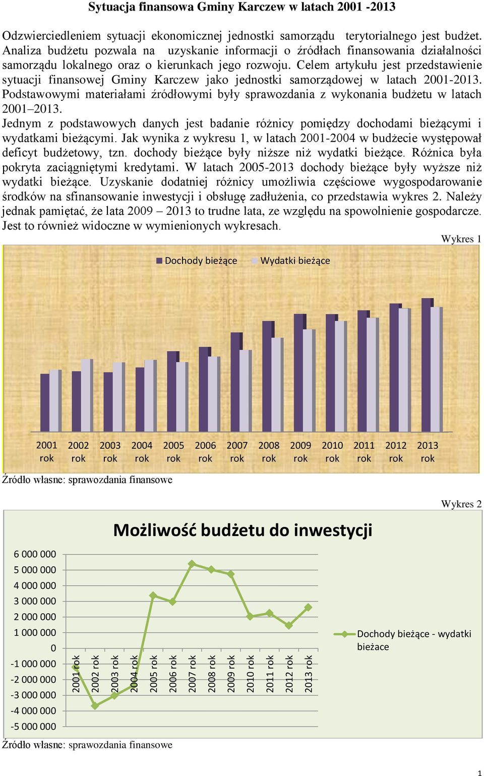 Celem artykułu jest przedstawienie sytuacji finansowej Gminy Karczew jako jednostki samorządowej w latach 21-213.