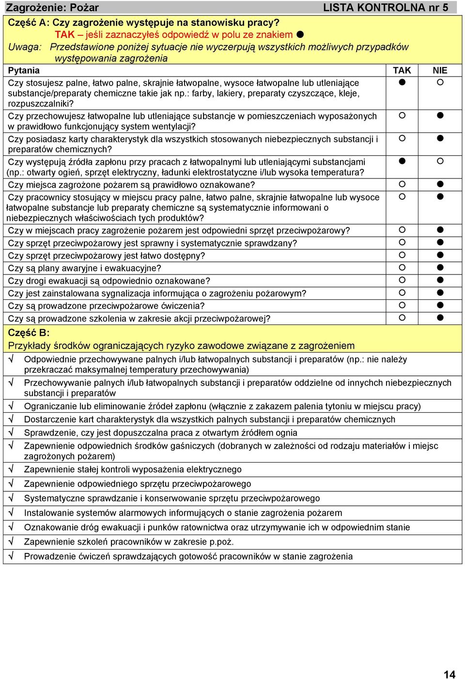 : farby, lakiery, preparaty czyszczące, kleje, rozpuszczalniki? Czy przechowujesz łatwopalne lub utleniające substancje w pomieszczeniach wyposażonych w prawidłowo funkcjonujący system wentylacji?