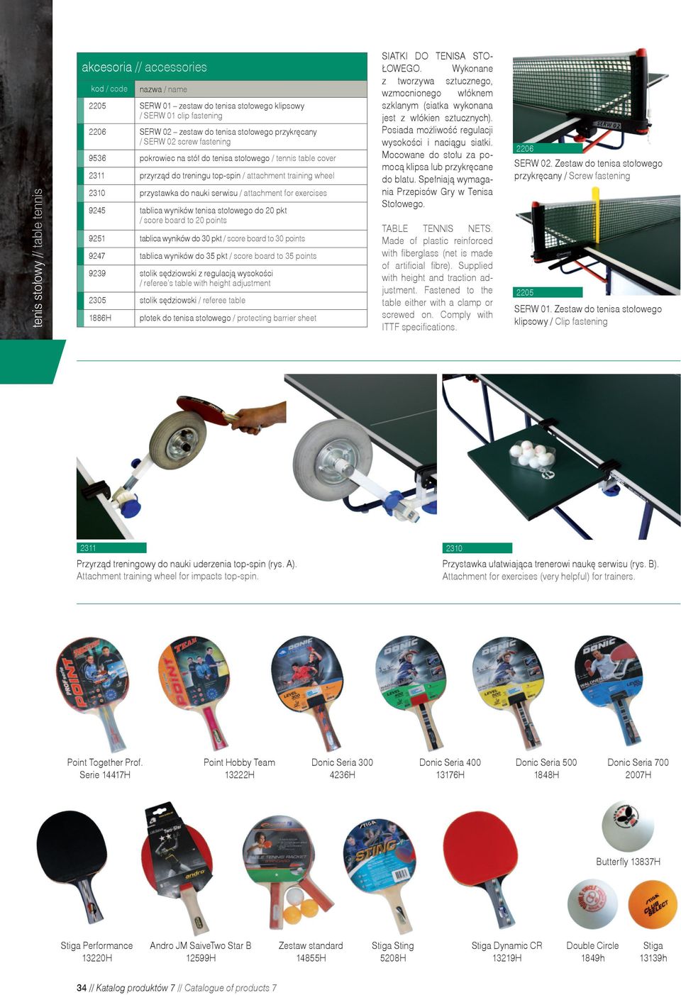 akcesoria // accessories kod / code nazwa / name 2205 SERW 01 zestaw do tenisa stołowego klipsowy / SERW 01 clip fastening 2206 SERW 02 zestaw do tenisa stołowego przykręcany / SERW 02 screw