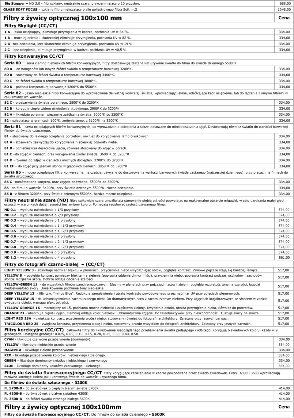 334,00 1 B mocniej ociepla i skuteczniej eliminuje przymglenia, pochłania UV w 82 %. 334,00 2 B bez ocieplenia, lecz skutecznie eliminuje przymglenia, pochłania UV w 19 %.