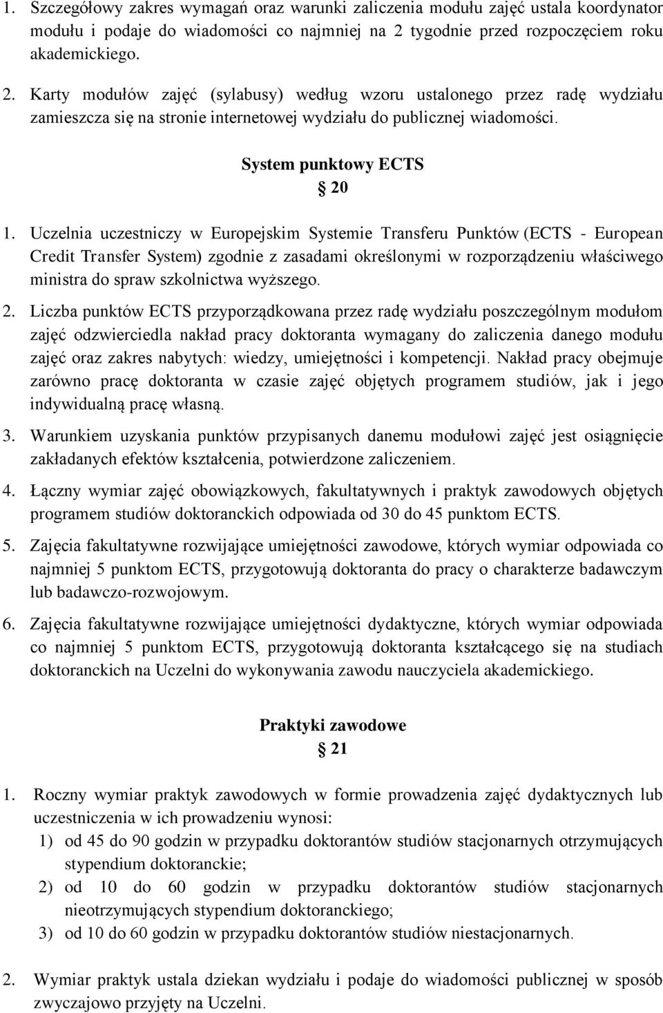 System punktowy ECTS 20 1.