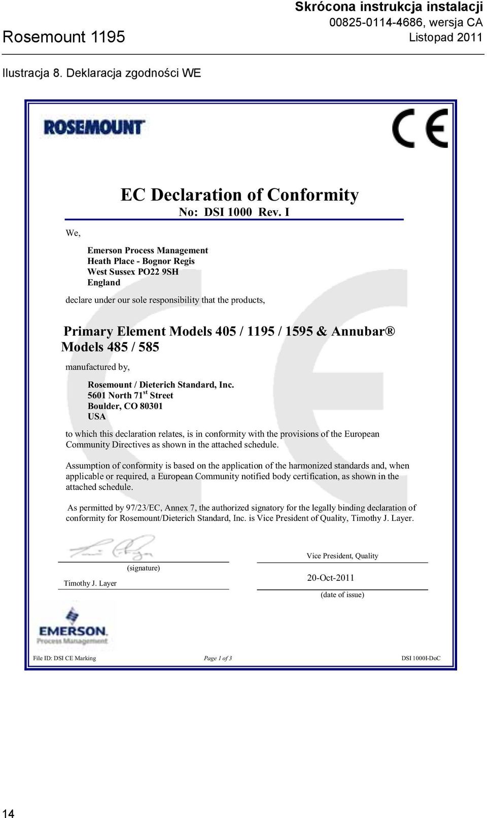 485 / 585 manufactured by, Rosemount / Dieterich Standard, Inc.